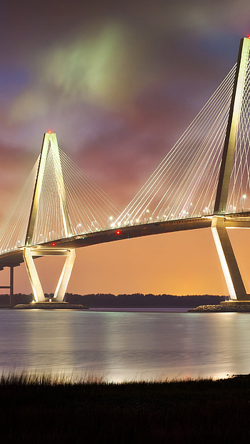 Arthur Ravenel Jr. Bridge, Night view, , South Carolina beauty HD phone wallpaper