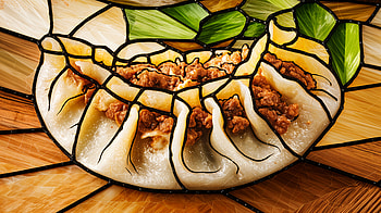 Delicious Potsticker: Ultra, potsticker, dumpling, stained glass, cuisine HD wallpaper