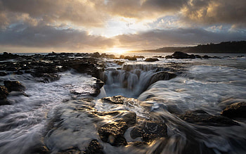 Sink Hole, Kauai, Hawaii, clouds, sky, water, rocks, sunset, usa HD wallpaper
