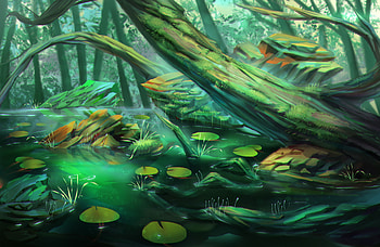 Trees, Stones, Art, Swamp, Forest HD wallpaper