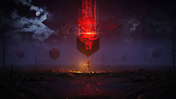 Red cube and woman, fantasy HD wallpaper