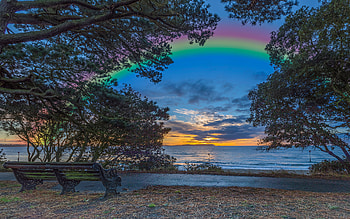 Rainbow Over the Lake, rainbow, nature, lake HD wallpaper