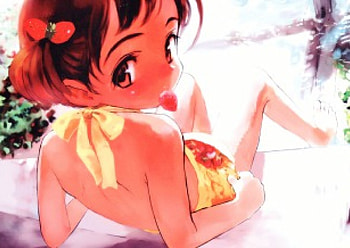Yuuki, strwaberry, summer, yuuki sasahara, anime, bikini, beach HD wallpaper