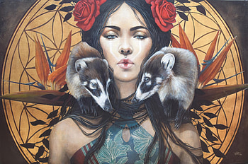 :(, sophie wilkins, animal, fantasy, painting, art, pictura, face, girl HD wallpaper