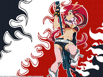 Yoko Ritona, black, tribel, flames, cute, red hair, long hair, beauty, gurren, beautifull, yoko litner, gun, toppa, lagenn, sexy, yoko, thigh highs, hot, bikini, anime girl, red, tengen, redhead, fire HD wallpaper