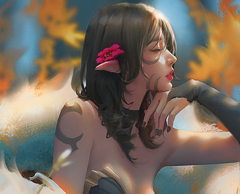 Daydreaming, z ed, frumusete, art, girl, elf, zed, zedart, fantasy, yellow, trungbui42, luminos HD wallpaper