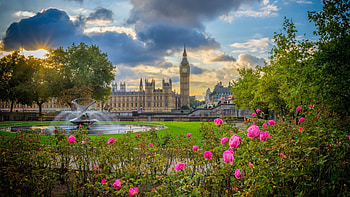 Beautiful Scenery, building, sky, nature, flowers HD wallpaper