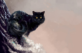 Cat, pisica, black, painting, art, pictura HD wallpaper