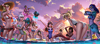Overwatch, girls, D.VA, mercy, mei, widowmaker, fun HD wallpaper
