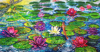 Water lily Painting, colors, paintimg, water, art, lilies HD wallpaper