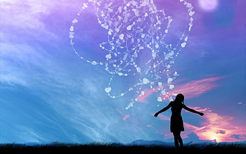 Evening whispers, blue, sky, silohuette, woman HD wallpaper