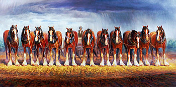 Horses, artwork, clouds, painting, cart HD wallpaper