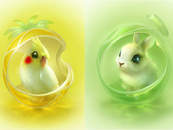 Sweet little ones, sweet, bird, animals, rabbit HD wallpaper
