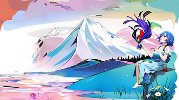 paint, mountain, lake, colorful HD wallpaper