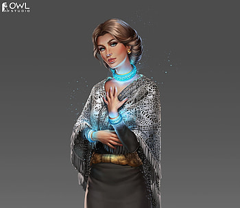 Fantasy girl, blue, fantasy, owlstudio, girl, owl studio HD wallpaper