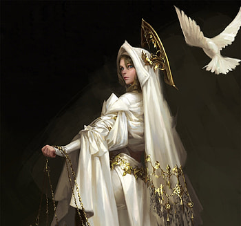 The nun, white, black, fantasy, bird, dove, nun, gayeon kim, girl, art HD wallpaper