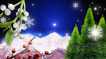 Christmas scene, star, christmas, tree, mountain HD wallpaper