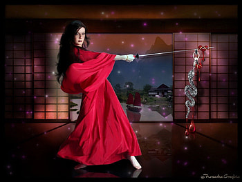 ~Revange Lovers~, weird things people wear, digital art, red dress, dress, backgrounds, Revange Lovers, creative pre-made, fantasy, manipulation, models, hair, female HD wallpaper