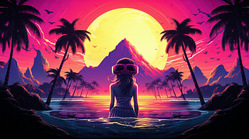Fantasy Landscape Vaporwave Style, fantasy, landscape, artistic, vaporwave, fantasy landscape HD wallpaper