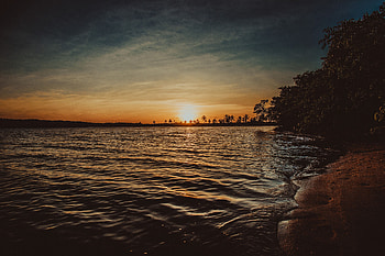 Nature, Sunset, Night, Horizon, Shore, Bank, Ripples, Ripple HD wallpaper
