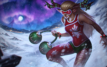 Blitzen Blitz, winter, horns, craciun, art, heroes of newerth, girl, fantasy, green, christmas, red HD wallpaper