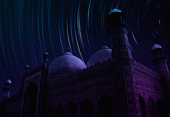 Badshahi Mosque, Mughal Aarchitecture, star trails, night HD wallpaper