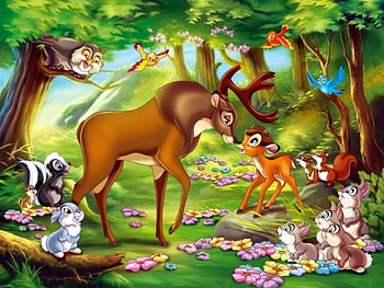 Bambi (1942), animal, horns, disney, orange, bambi, animation, fantasy, green, deer, movie, forest HD wallpaper