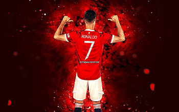 Cristiano Ronaldo Manchester United, back view, 2021, red neon lights, CR7, , Premier League, portuguese footballers, soccer, Manchester United FC, Cristiano Ronaldo, football stars, CR7 Man United, Manchester United HD wallpaper