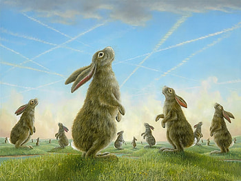Bunnies, art, robert bissell, rabbit, bunny, painting, pictura HD wallpaper