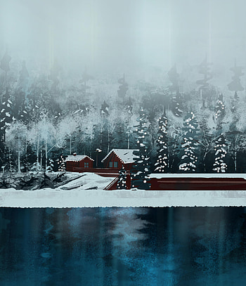 Winter, Art, Snow, Lake, Forest, House HD phone wallpaper