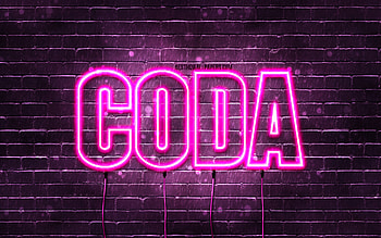 Coda, , with names, female names, Coda name, purple neon lights, Coda Birtay, Happy Birtay Coda, popular italian female names, with Coda name HD wallpaper