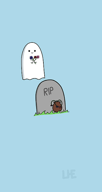 Little ghost, art, thombstone, happy, sad, cute, flower HD phone wallpaper