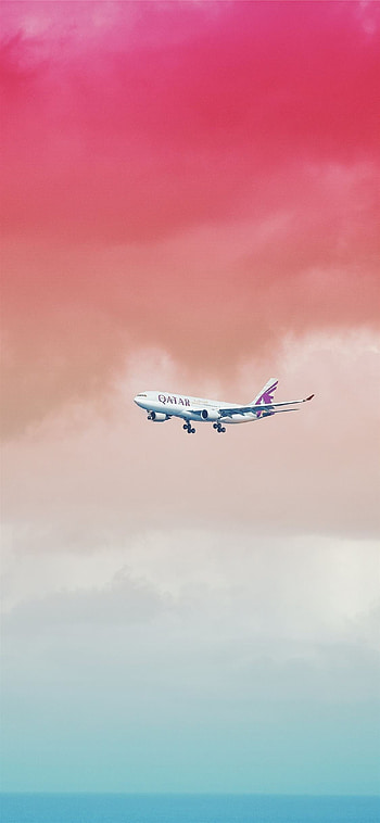 Qatar Airways, Travels, Airplane flying under red cloud HD phone wallpaper