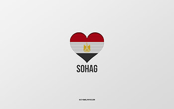 I Love Sohag, Egyptian cities, Day of Sohag, gray background, Sohag, Egypt, Egyptian flag heart, Love Sohag HD wallpaper