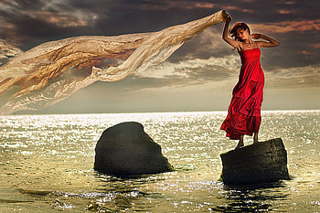 for Thomas, oceans, lady, sky, red HD wallpaper