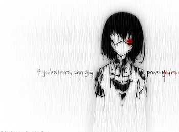Misaki Mei, nime girl, black, boe, black an whit, girl, blood, black hair HD wallpaper