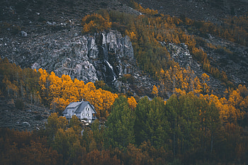Nature, Trees, Mountains, Rocks, Forest, House HD wallpaper