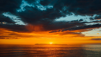 Sea, clouds, horizon, clam sea, sunset, nature HD wallpaper