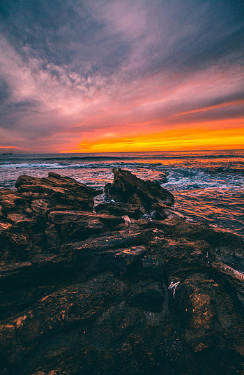 Rocks, coast, nature, sunset HD phone wallpaper