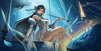 Fantasy girl, fantasy, garts, g arts, blue, pesti, fish, girl HD wallpaper