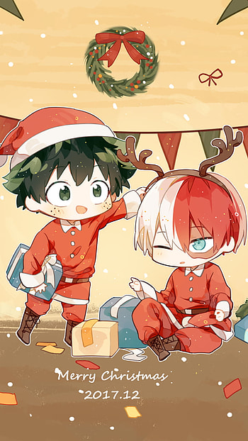 Shoto Todoroki, Izuku Midoriya, Christmas, Anime, My Hero Academia, anime christmas HD phone wallpaper