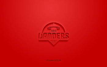 SSG Landers, creative 3D logo, red background, KBO League, 3d emblem, South Korean baseball Club, Incheon, South Korea, 3d art, baseball, SSG Landers 3d logo HD wallpaper