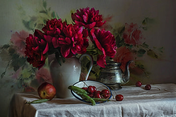 Cherry peonies, Flowers, Apple, Peonies, Berries HD wallpaper