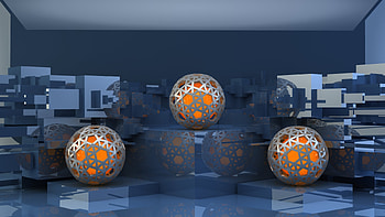 3D, Grid, Balls, Stand HD wallpaper