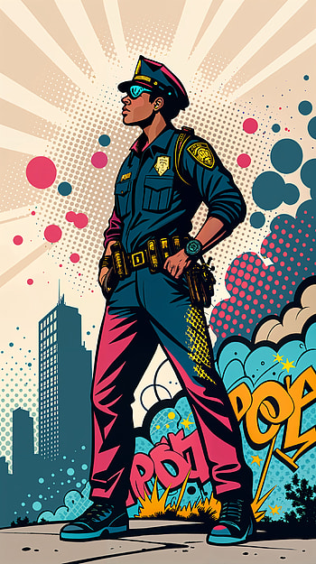 Bold Police : A Vibrant Tribute to Law Enforcement, pop art, graphic design, urban landscape HD phone wallpaper
