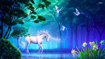 Unicorn in the forest Fantasy , Bird , Forest , Unicorn - Fantasy no. HD wallpaper