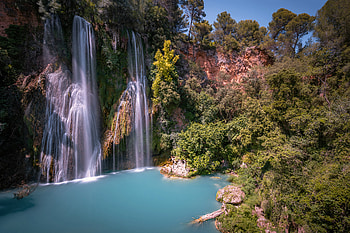 Provence Tree-Lined Waterfall — France Nature HD wallpaper