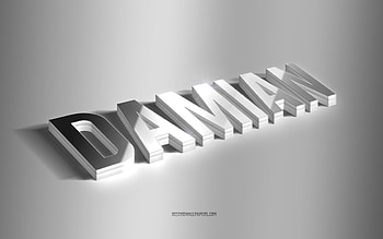 Damian, silver 3d art, gray background, with names, Damian name, Damian greeting card, 3d art, with Damian name HD wallpaper