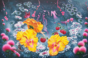 ✼FairyLand of Laundry Day✼, plants, cute, colors, oil on canvas, angel, traditional art, laundry day, spiderweb, charm, butterflies, designs, animals, sweet, imaginations, flying, paintings, beautiful, new version, friuts, fairy, creations, fantasy, pretty, cool, flowers, lovely, splendor HD wallpaper