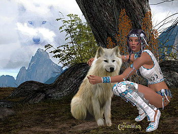 WOMANS friend the wolf, gorgeous, beautiful, wolf, woman HD wallpaper